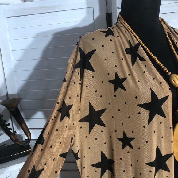 Forever 21 Star Print Chiffon Duster Cardigan Beige Medium - Picture 7 of 9